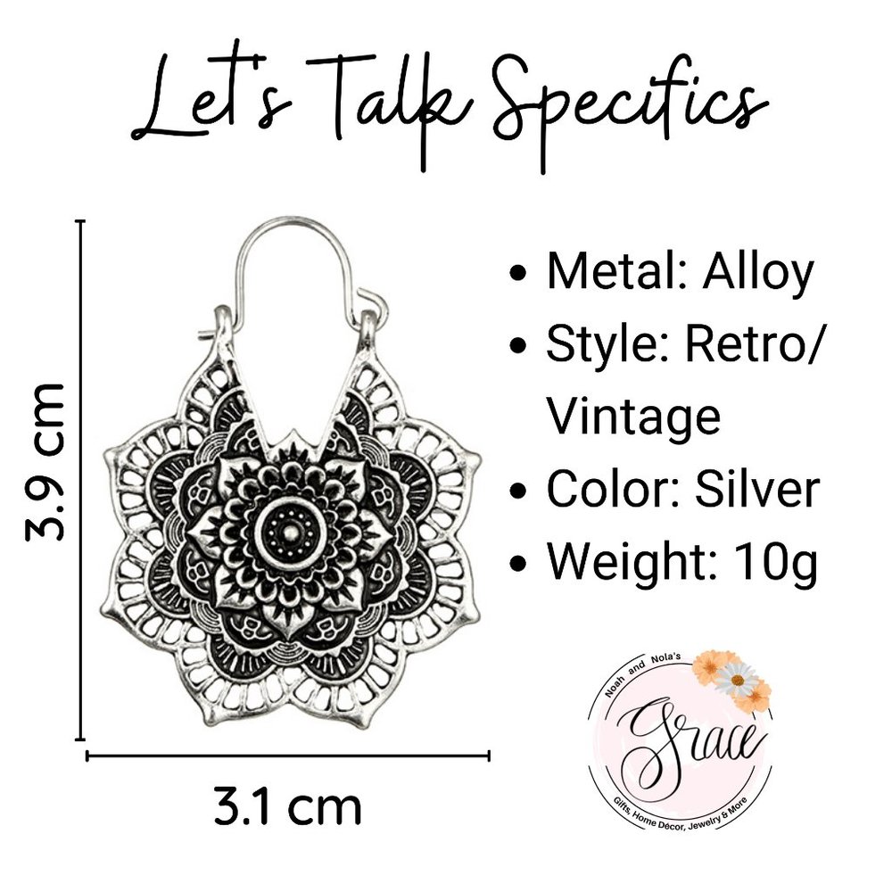 3 for $15 ✨ Silver Boho Mandala Flower Earrings NEW! - Picture 3 of 6